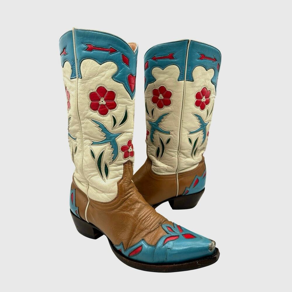 RARE VTG Old Gringo Bluebird Western Cowboy Boots Floral Turquoise Women’s SZ 7